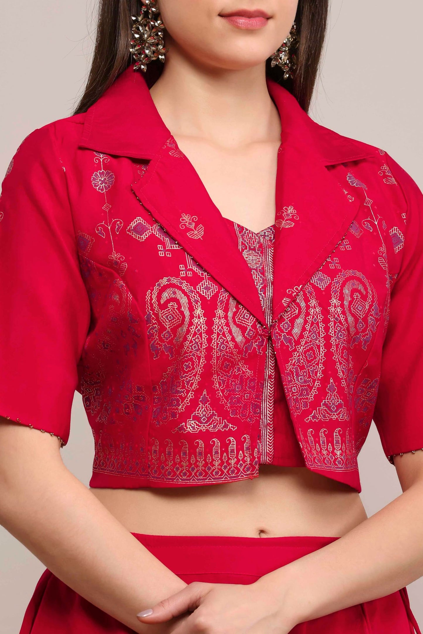Biba Women Fuchsia Viscose Rayon Kalidar Lehenga Set_42