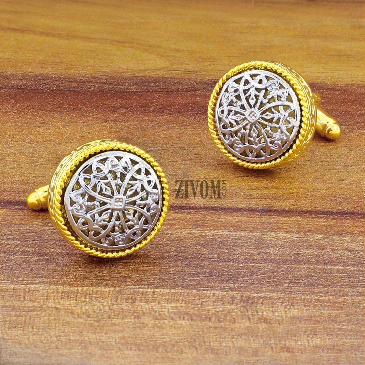 Zivom® Textured Filigree Flower 3D 18K Gold Brass Office Formal Shirt Blazer Cufflinks Pair Men Gift Box