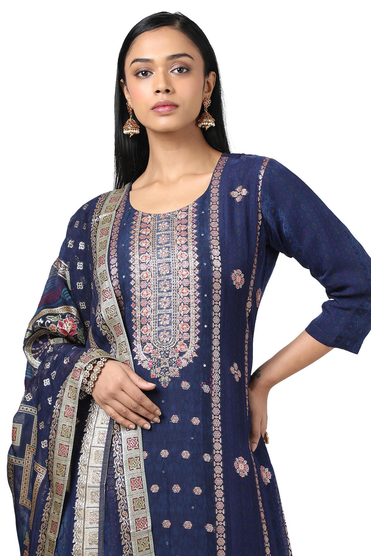 Soch Women's Brocade Salwar Suit Set (EWS5CD21646B_Blue