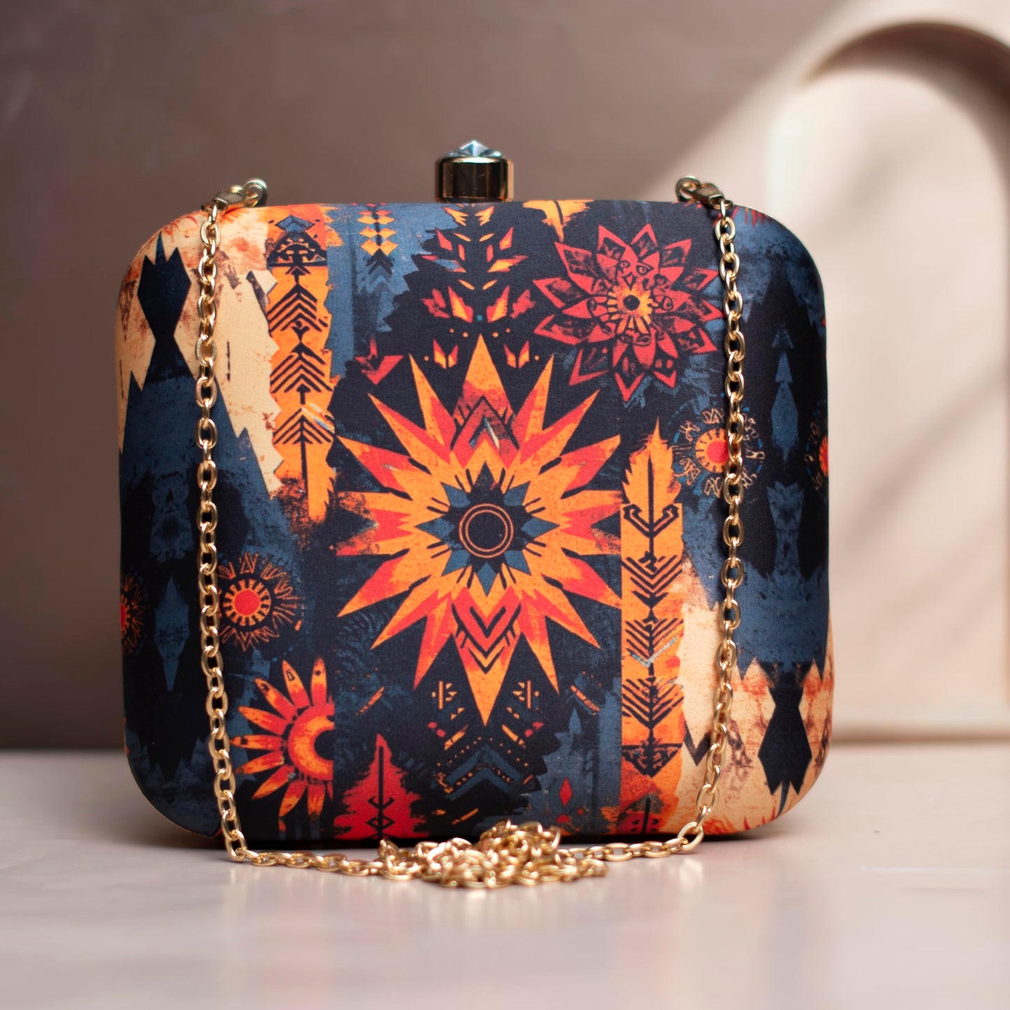 Artklim Design Art Printed And Multi Colour Clutch Bag For Women With Detachable Strap
