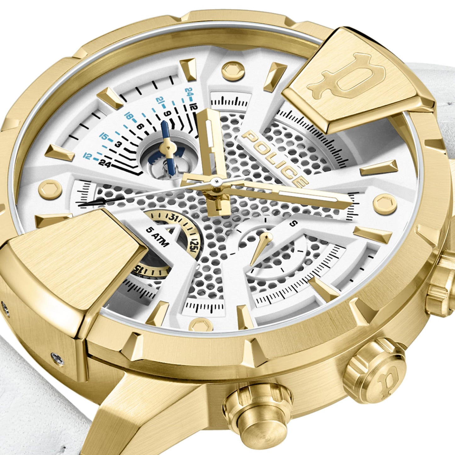 Police Quartz Multifunction White DIAL Leather Strap Watch for Men-PLPEWJF2203707W