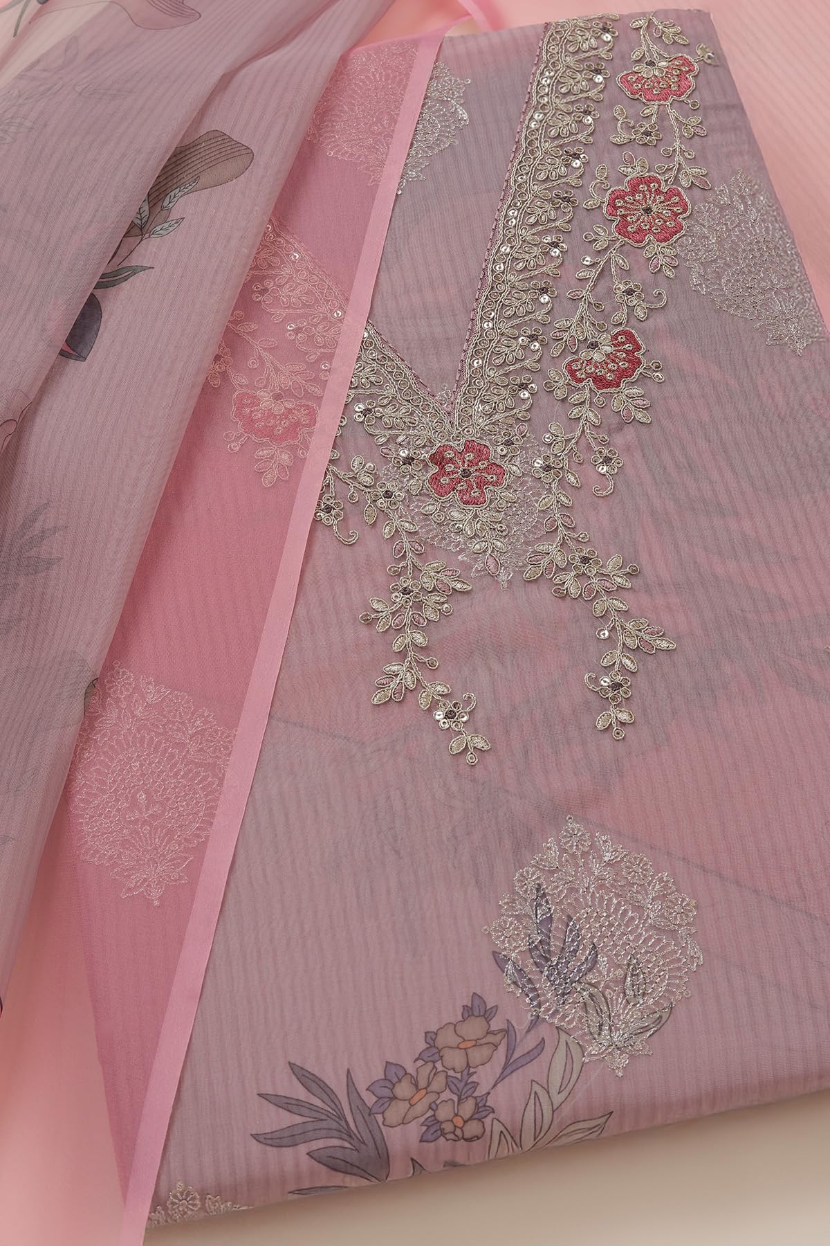 Soch Womens Organza Foil Print Unstitch Dress Material With Sequins