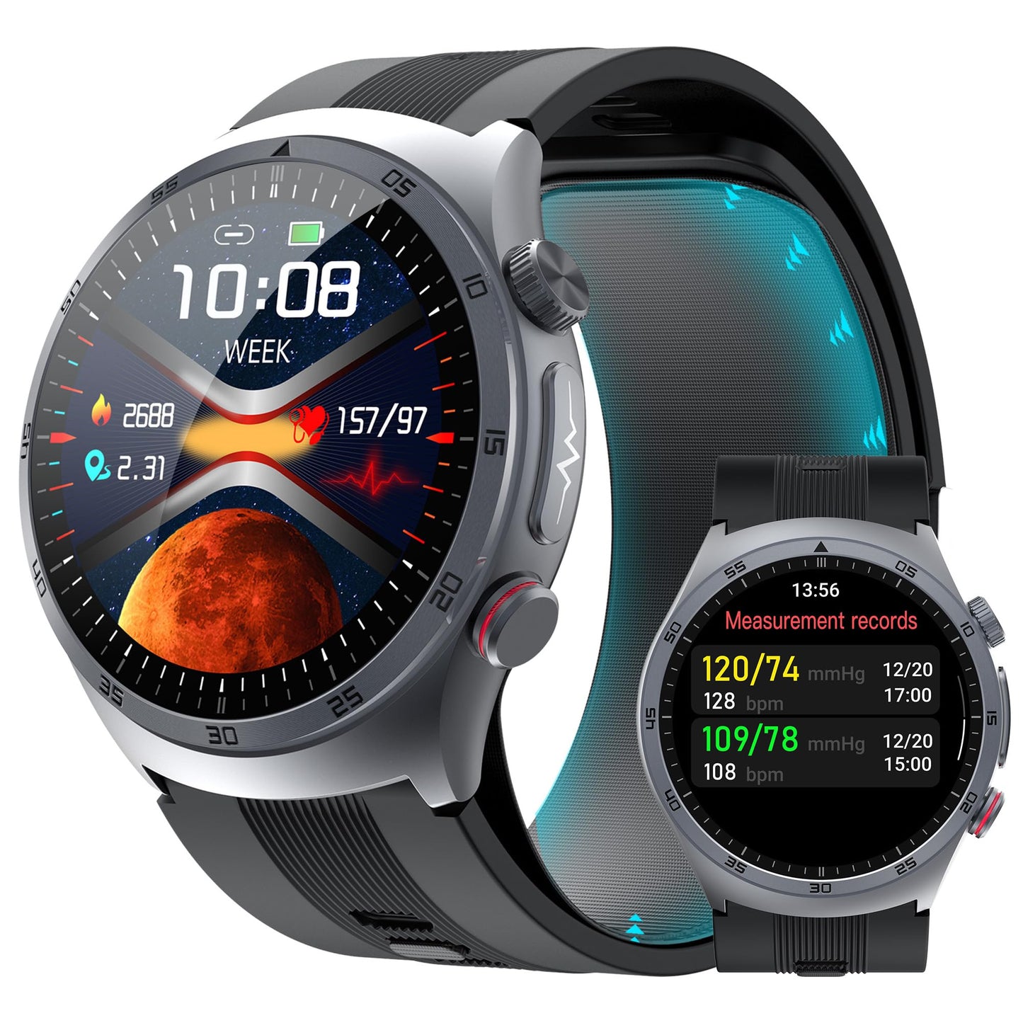 Yowow BIT Blood Pressure Smart Watch with Air Pump Airbag,Voice Broadcast (Answer/Make Calls), 1.43" AMOLED Fitness Tracker, Heart Rate/SpO2/Temperature/Sleep Monitor/Pedometer, Data Sharing