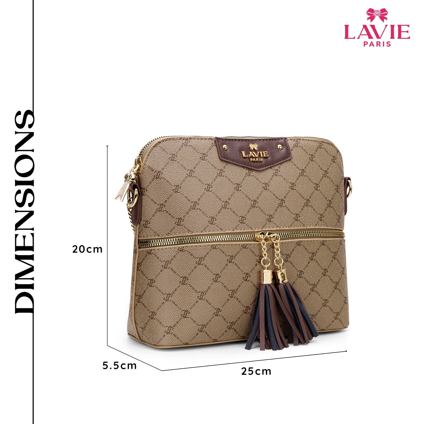 LAVIE PARIS Women's Alfie Tassel Monogram Crossbody Sling Bag | Ladies Purse Handbag | Gift for Women