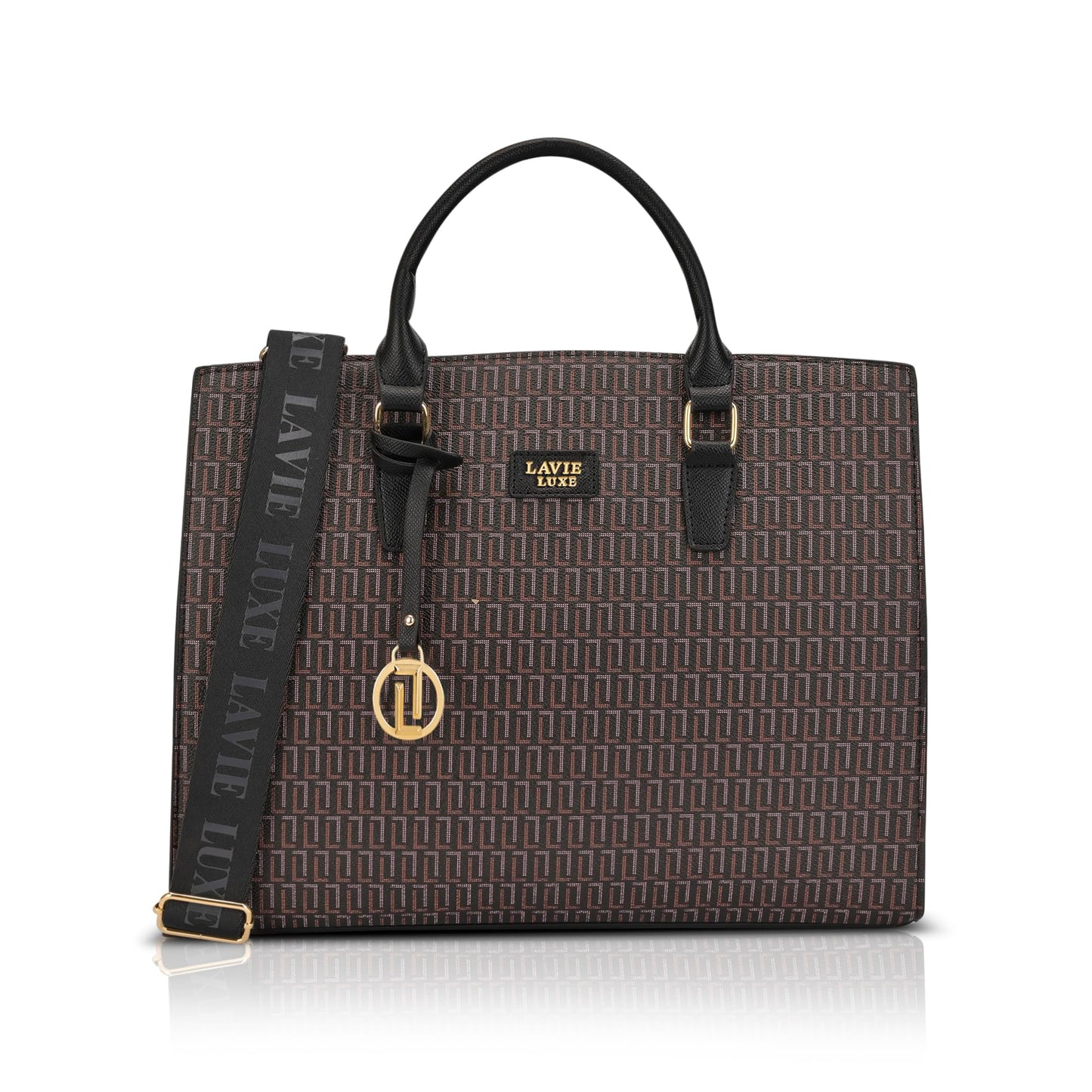 Lavie Luxe Women's Ellon25 Monogram Laptop Satchel Handbag for Women | Fits Upto 15 Inch Laptop | Laptop Bag for Work | Ladies purse | Stylish Shoulder Bag | Gift For Women