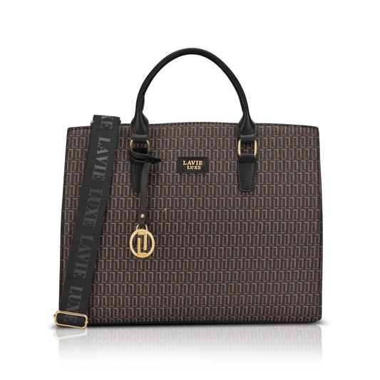 Lavie Luxe Women's Ellon25 Monogram Laptop Satchel Handbag for Women | Fits Upto 15 Inch Laptop | Laptop Bag for Work | Ladies purse | Stylish Shoulder Bag | Gift For Women