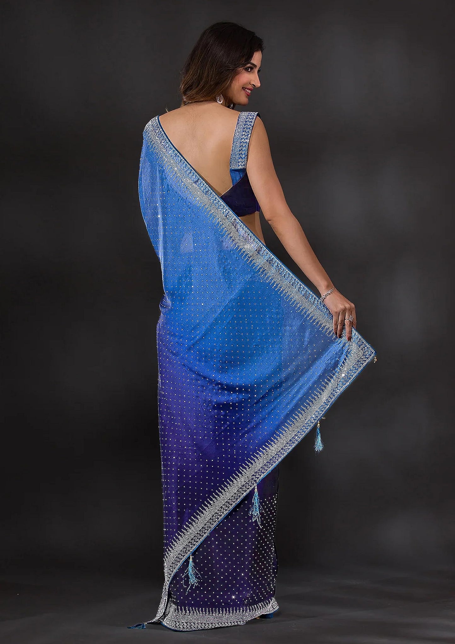 TRENDMALLS Women's Rangoli Silk Siroski Dual Shade Saree with Unstitch Blouse Piece (K1041-Blue)