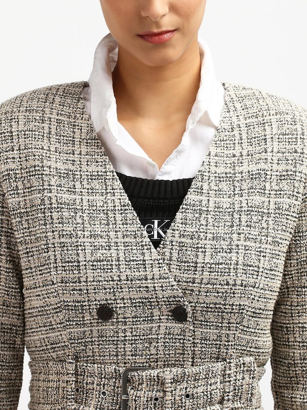 Calvin Klein Jeans Bodycon Polyester V-Neck Double-Breasted Coat