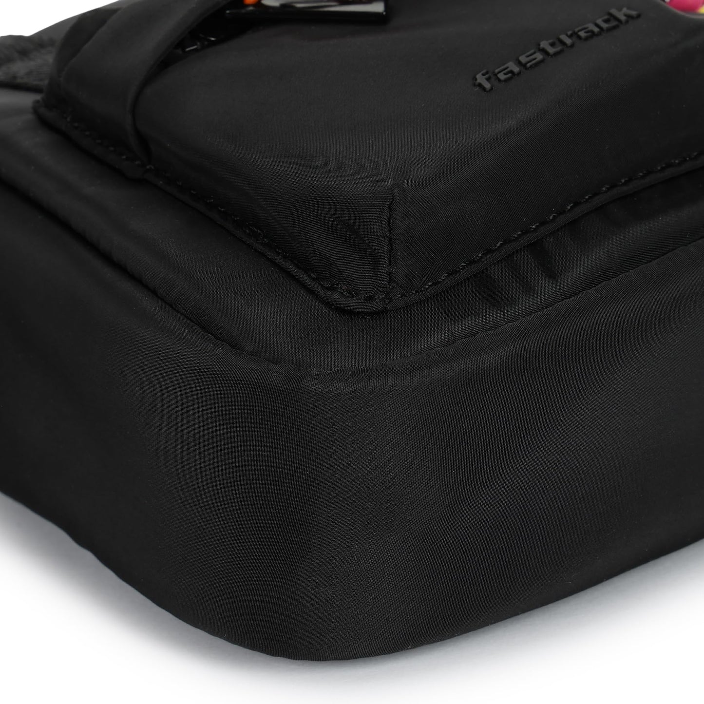 Fastrack Nylon Sling Bag for Women with Bright Chain Detail | Lightweight Crossbody with Zipper Closure, Front Pocket, Detachable Strap | Stylish Everyday Sling for College, Errands, Streetwear Looks