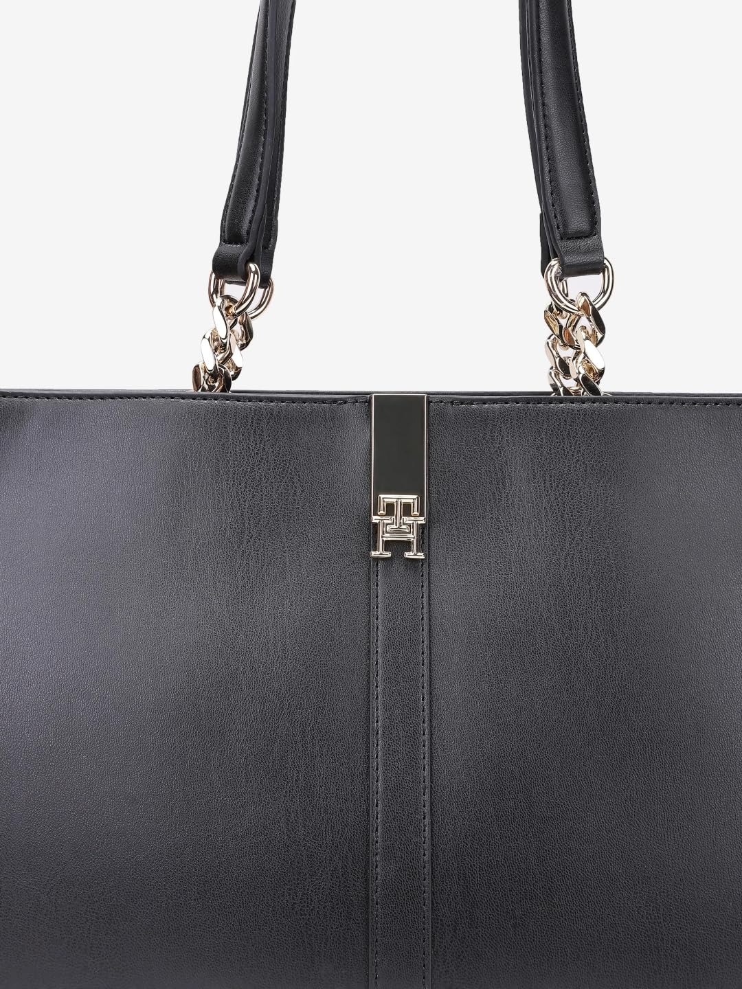 Tommy Hilfiger Solid Black Pu Tote Bag