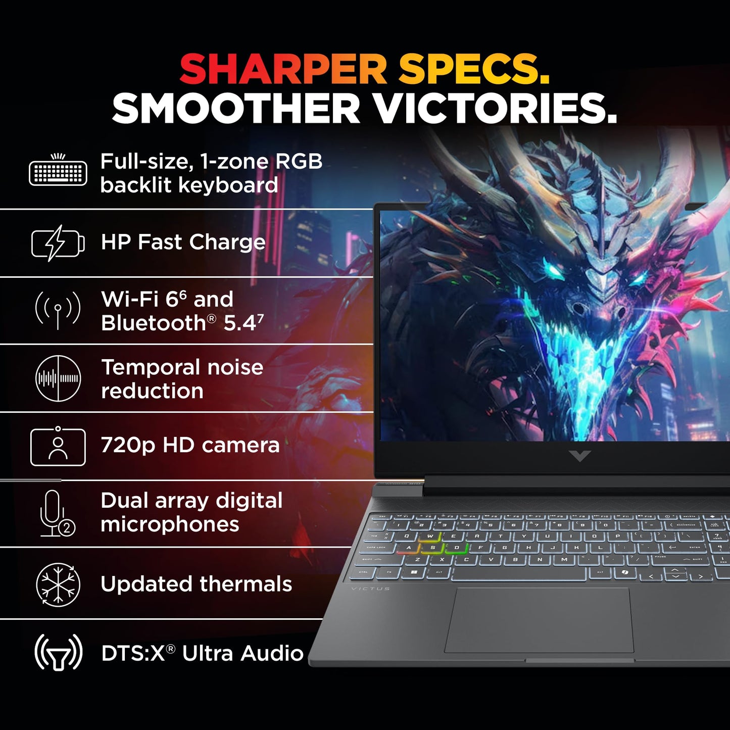HP Victus, Intel Core 7 240H, 8GB RTX 5060, 24GB DDR5(Upgradeable) 1TB SSD, FHD, 144Hz, 300 nits, IPS, 15.6''/39.6cm, Win11, M365* Office24, Mica Silver, 2.29kg, fa2405TX, RGB Backlit, Gaming Laptop