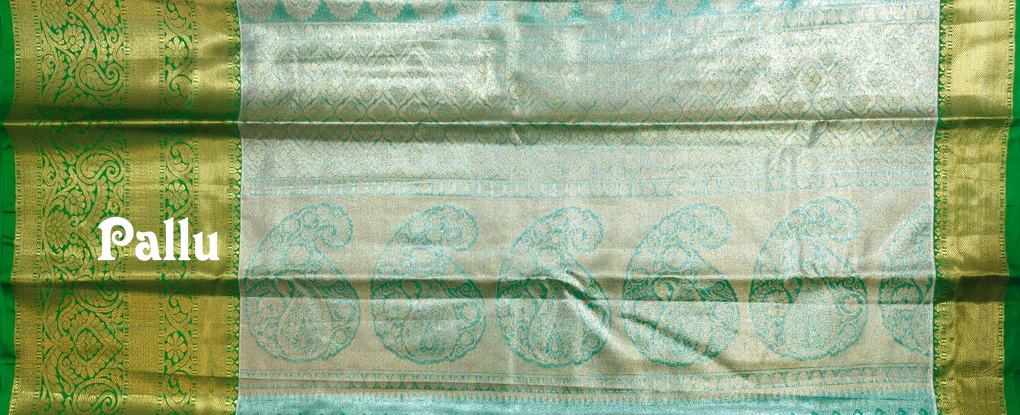 VFCollections Women's Kanchipuram Silk Pure Pattu Sarees With Blouse (VFC101-1), Green