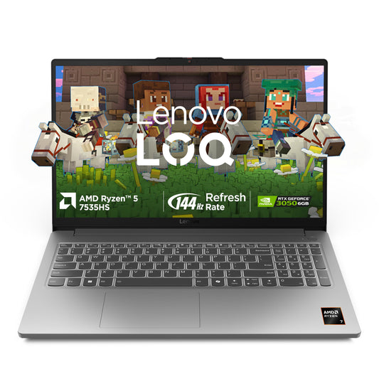 Lenovo LOQ Essential AMD Ryzen 5 7535HS | NVIDIA RTX 3050 6GB (16GB RAM/512GB SSD/144Hz Refresh Rate/15.6" (39.6cm)/Windows 11/Office Home 2024/3 Mon. Game Pass/Grey/1.8Kg), 83S000G8IN Gaming Laptop