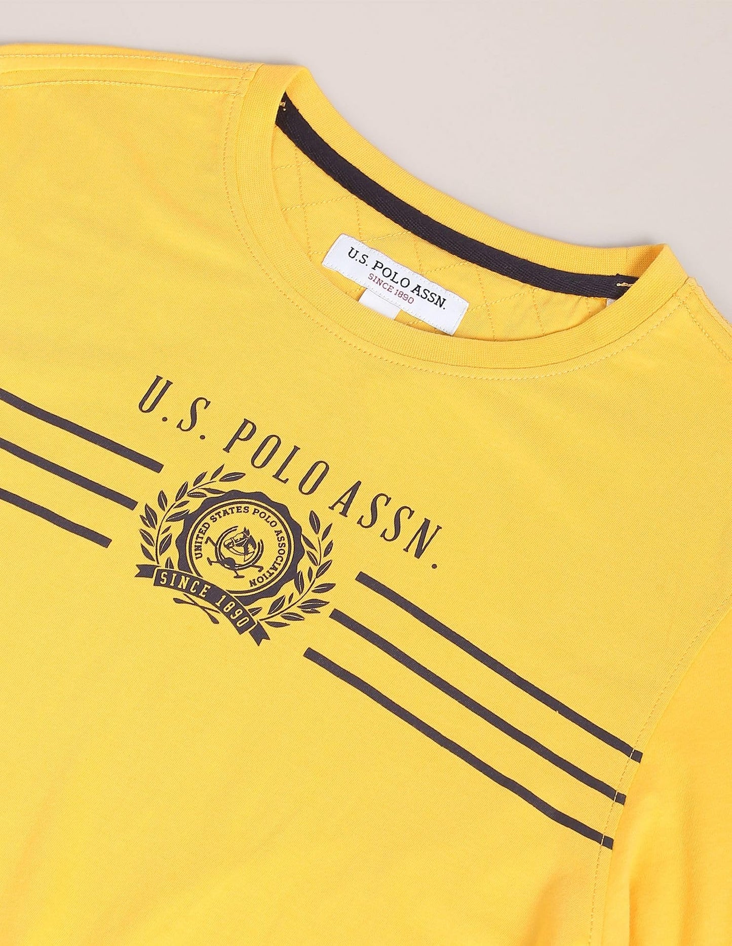 U.S. POLO ASSN. Men's Crew Neck Long Sleeve Brand Print Cotton T-Shirt (USTSHS1382_Yellow_L)