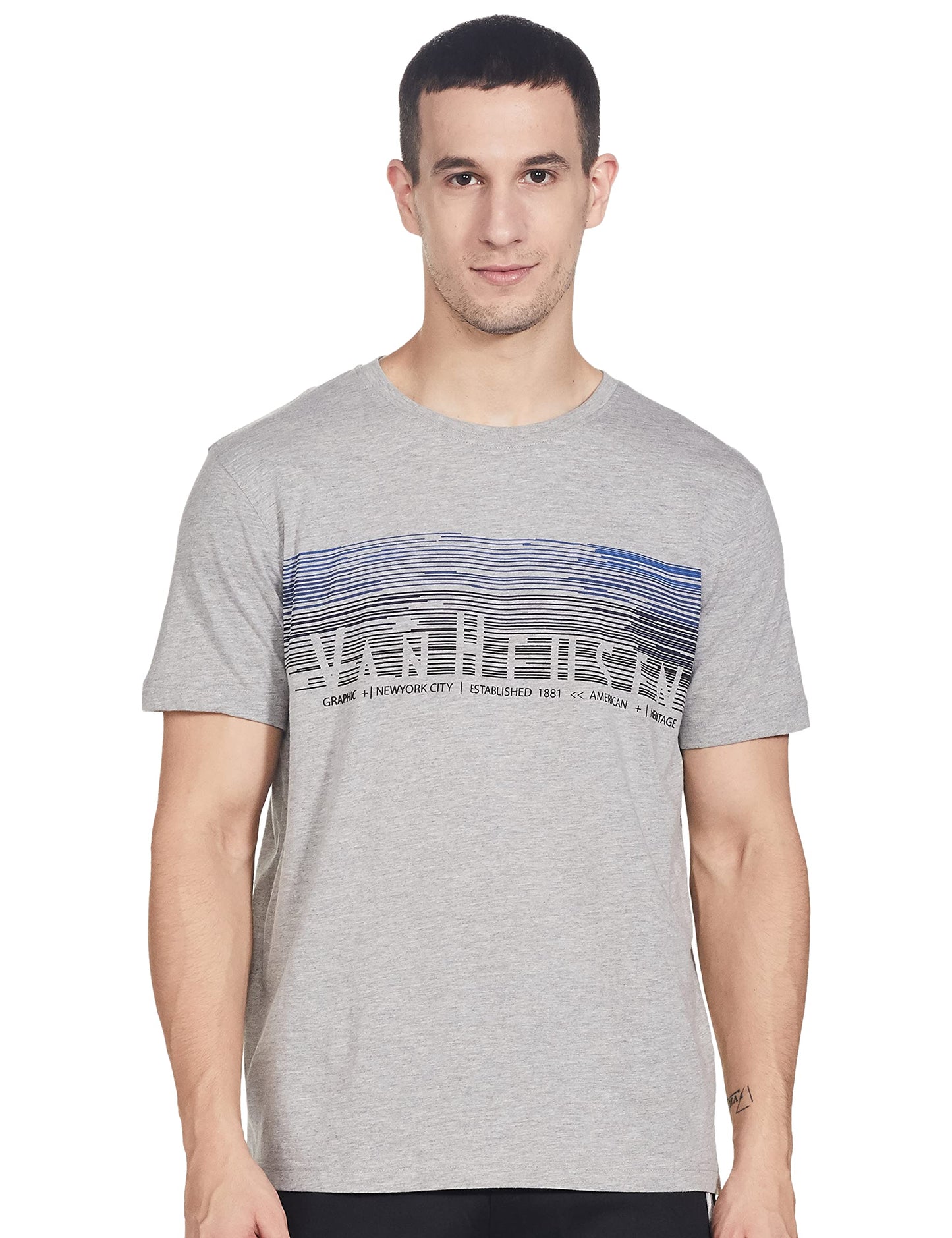 Van Heusen Athleisure Men's Solid Regular fit T-Shirt (60040_Grey Melange L)