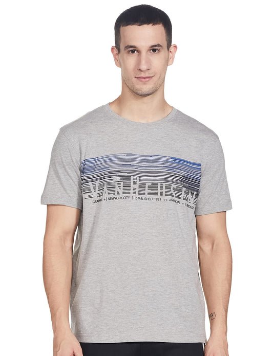 Van Heusen Athleisure Men's Solid Regular fit T-Shirt (60040_Grey Melange L)
