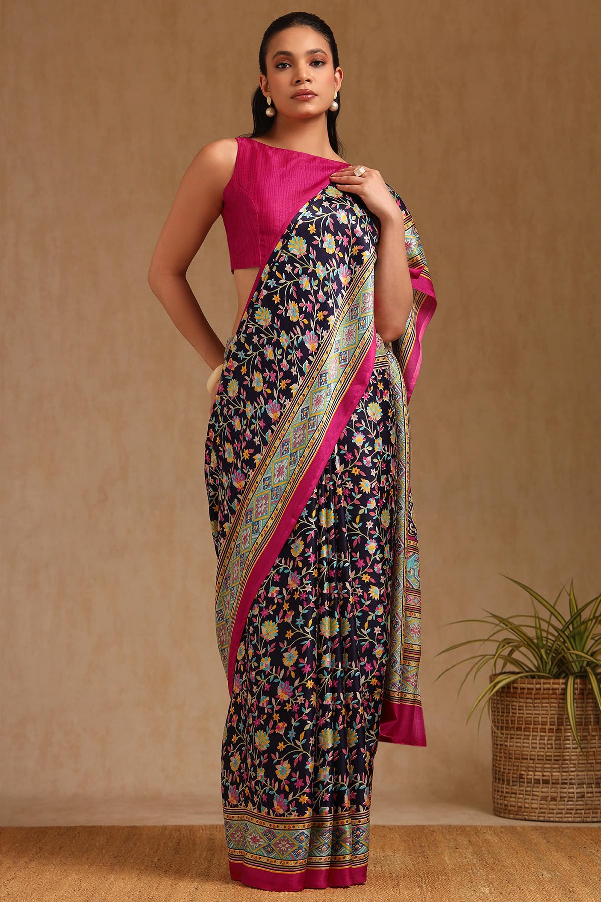Soch Womens Multicolour Pashmina Floral Print Saree
