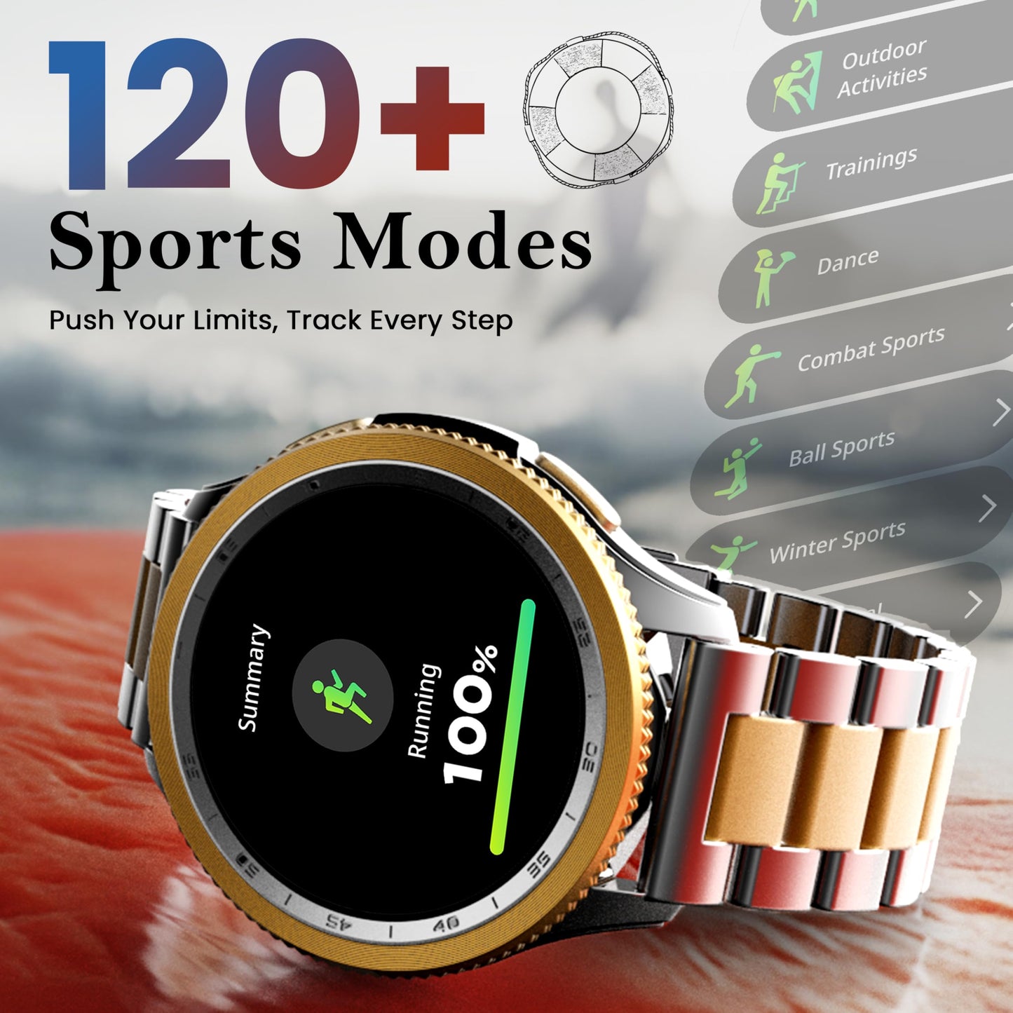 GOBOULT Newly Launched Pyro Smartwatch 1.43'' AMOLED Screen, BT Calling 5.3, 600 Nits Brightness, IP68, 150+ Watchfaces, 120+ Sports Modes, AI Voice Assistant, SpO2 Monitoring (Platinum Gold)