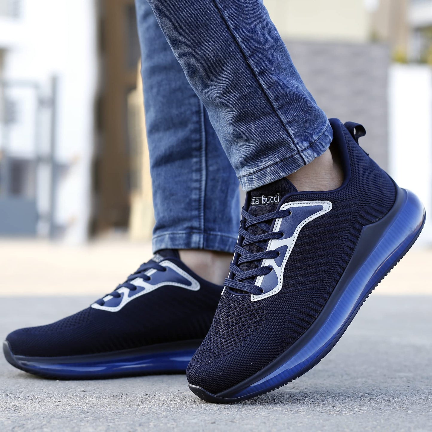 Bacca Bucci KARVA Men Lifestyle Lace-up Sports Sneakers for Men for Outdoor Sports & Training | with Air Bounce Comfort Outsole - Blue