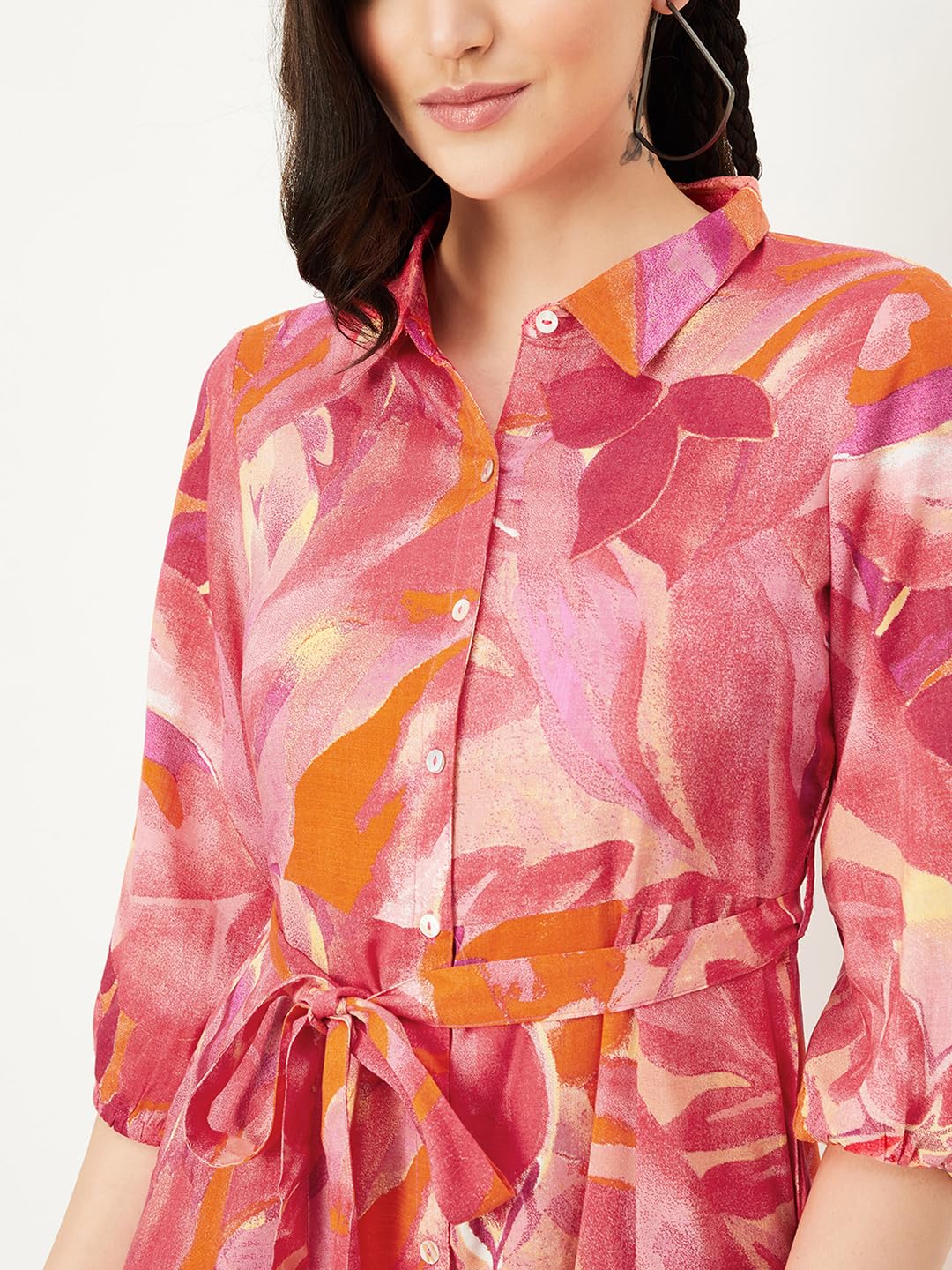 Max Women Floral Printed Midi Dress (MDDRS41005PINK)_XL