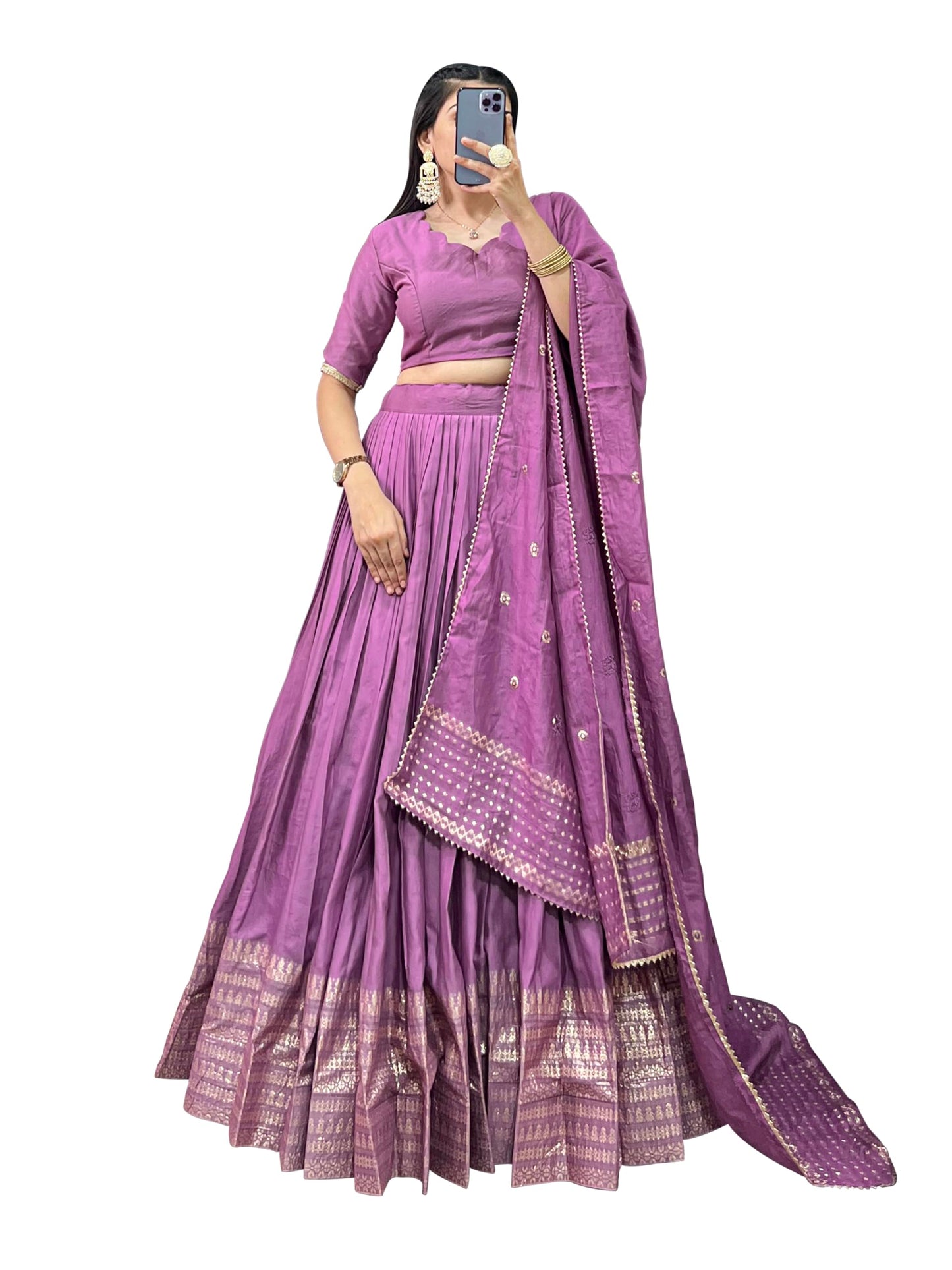 LooknBook Art Women's Plain Chanderi With Zari Weaving Work Border Lehenga Choli (Purple)