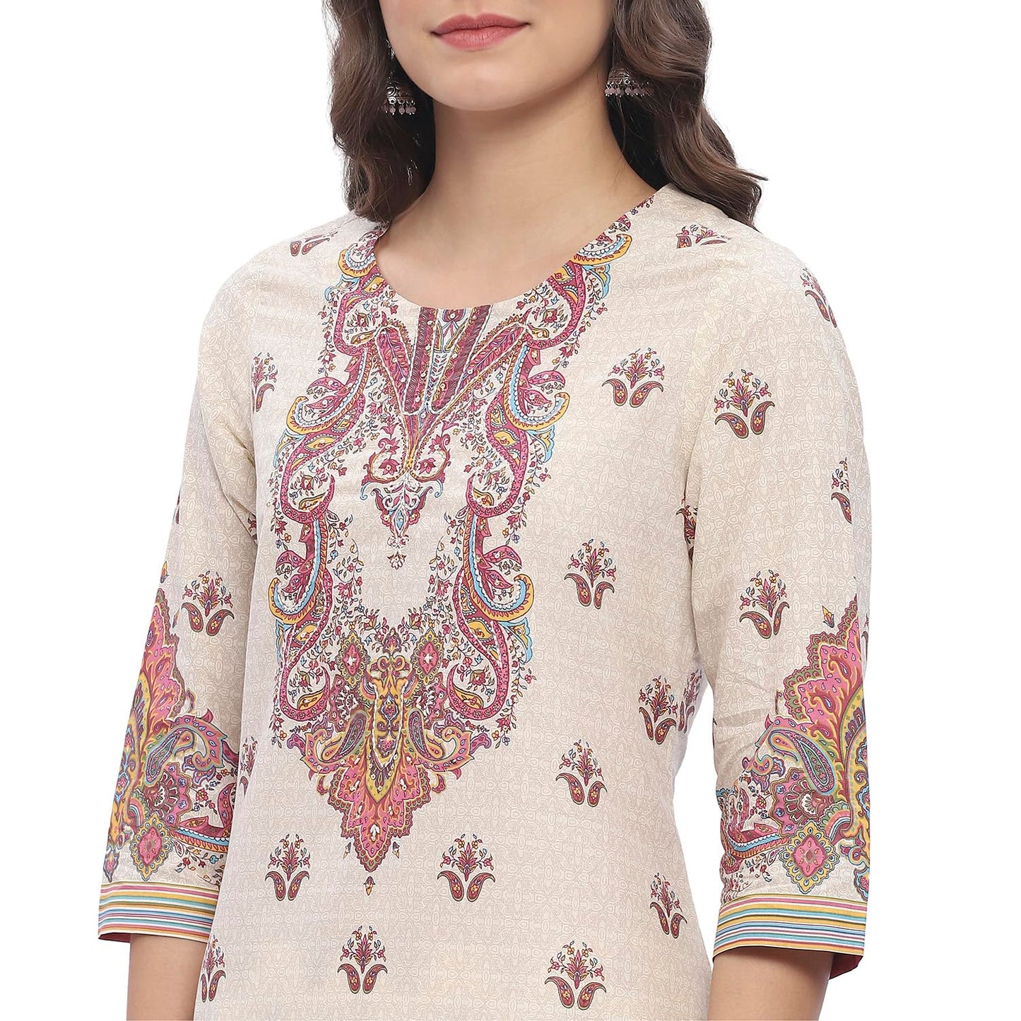 BIBA Women's Beige Pure Cotton Printed Straight Kurta Sets_36