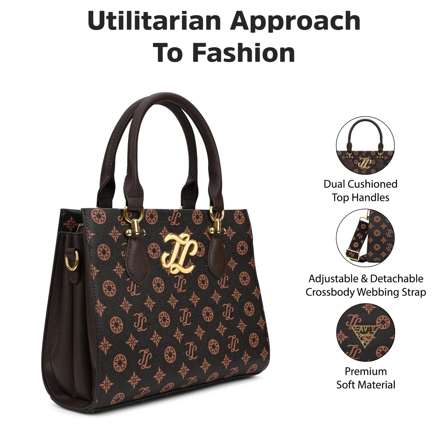 Lavie Signature Women's Mono Yuma 3 Compartment Satchel Bag | Satchel Handbag for Work | Ladies purse | Stylish Shoulder Bag | Gift for Women