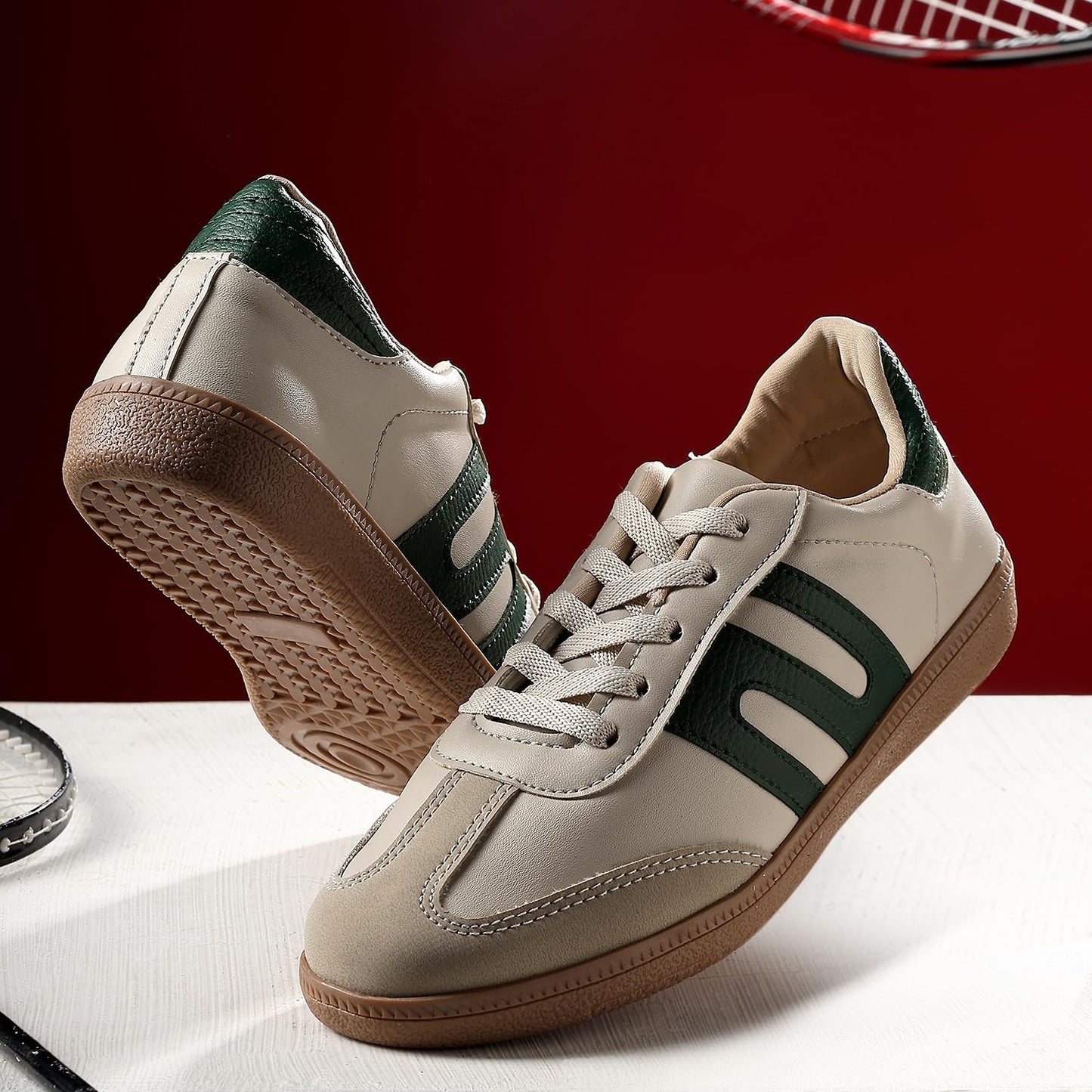 TRASE Casual Sneaker Shoes for Women | Soft Cushioned Insole | Sneakers for Woman | Lightweight | Comfortable | Stylish, Trendy Girls and Women Sneakers with Laces (Green-Cream, 4 UK)