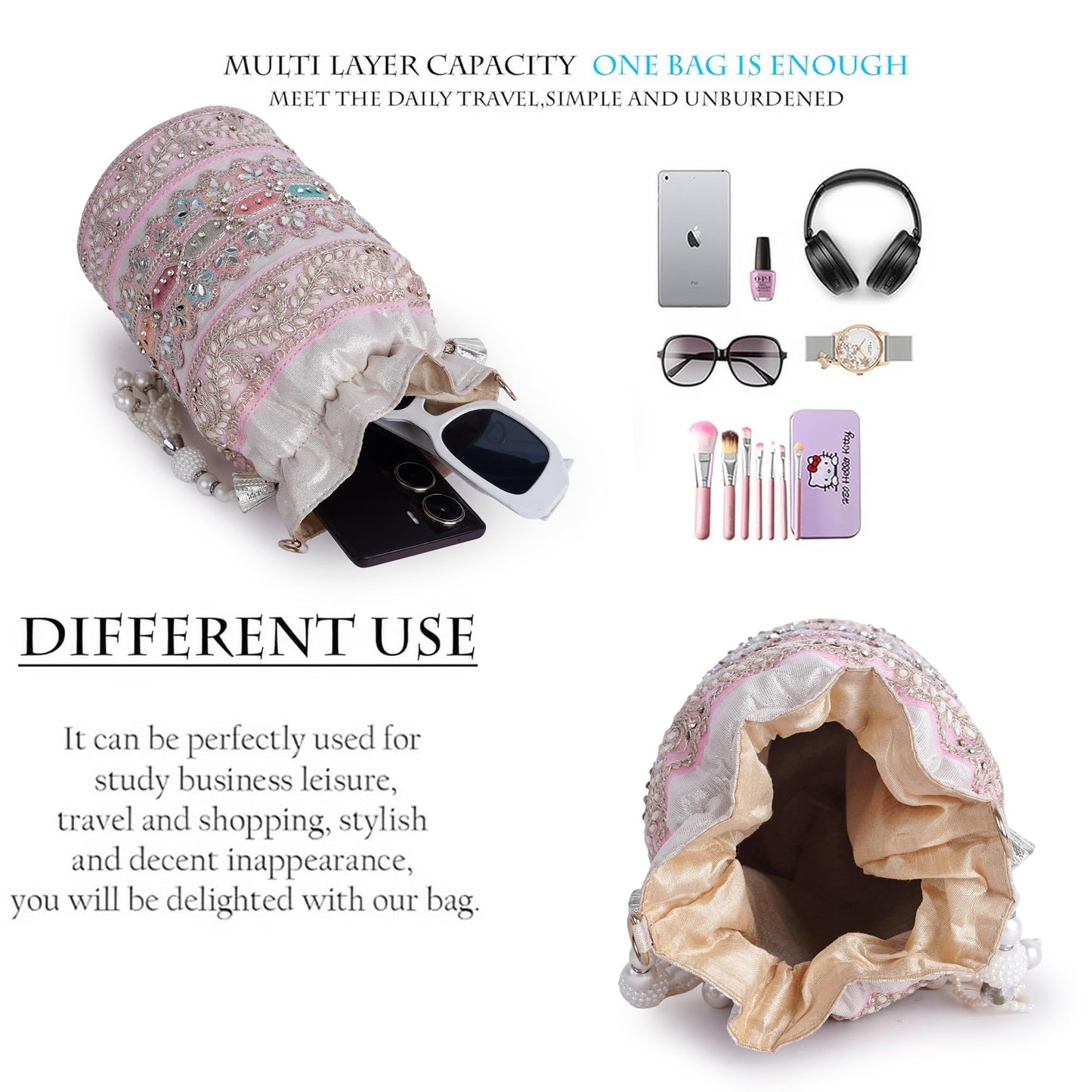 PLANX Velvet SilK Stylish Embroidery Unique Design Trendy Traditional Ethnic Wedding Party Handheld Potli For Women