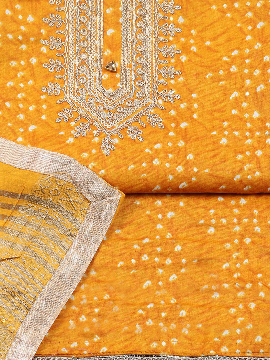 Meena Bazaar Printed Cotton Unstitched Kurta with Bottom & Dupatta