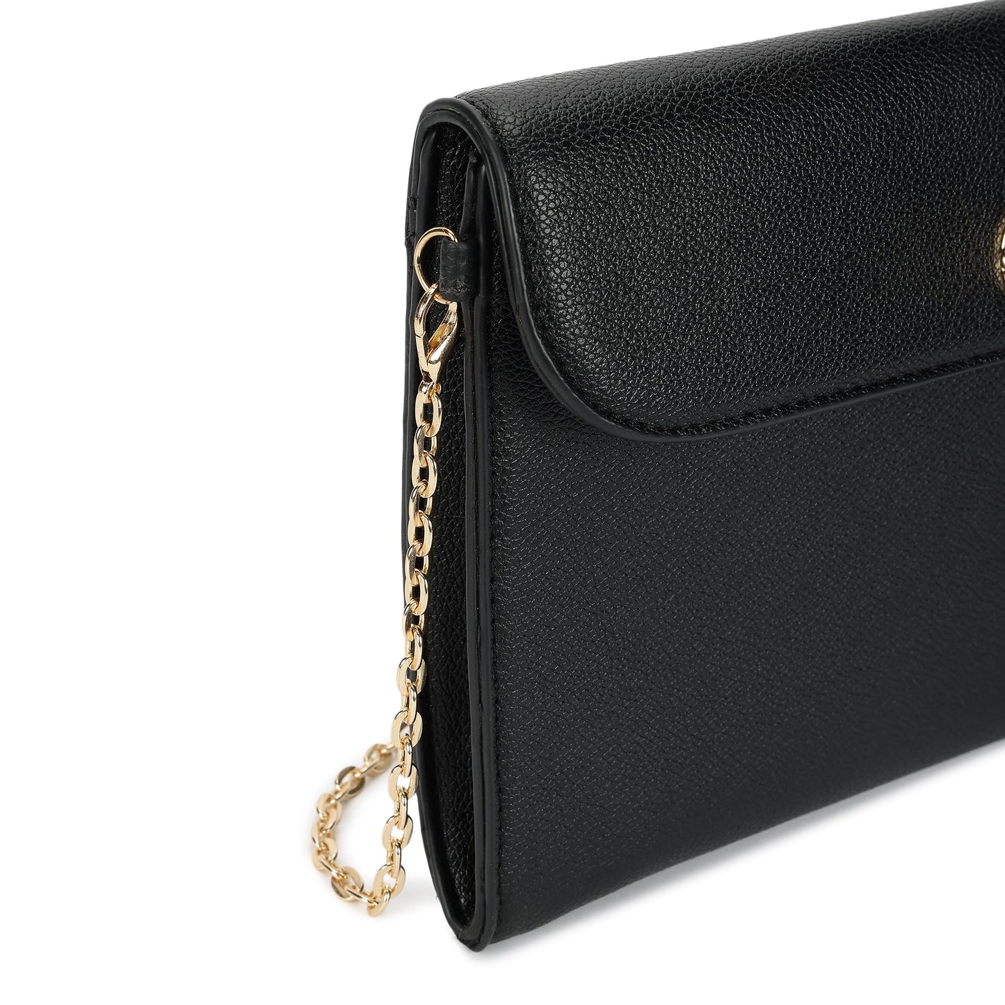 Fastrack Chain Reaction Sling Bag for Women | Medium Size with Flap Closure, Twist Lock and Gold Metal Chain | Stylish Sling Bag for Parties and Casual Outings