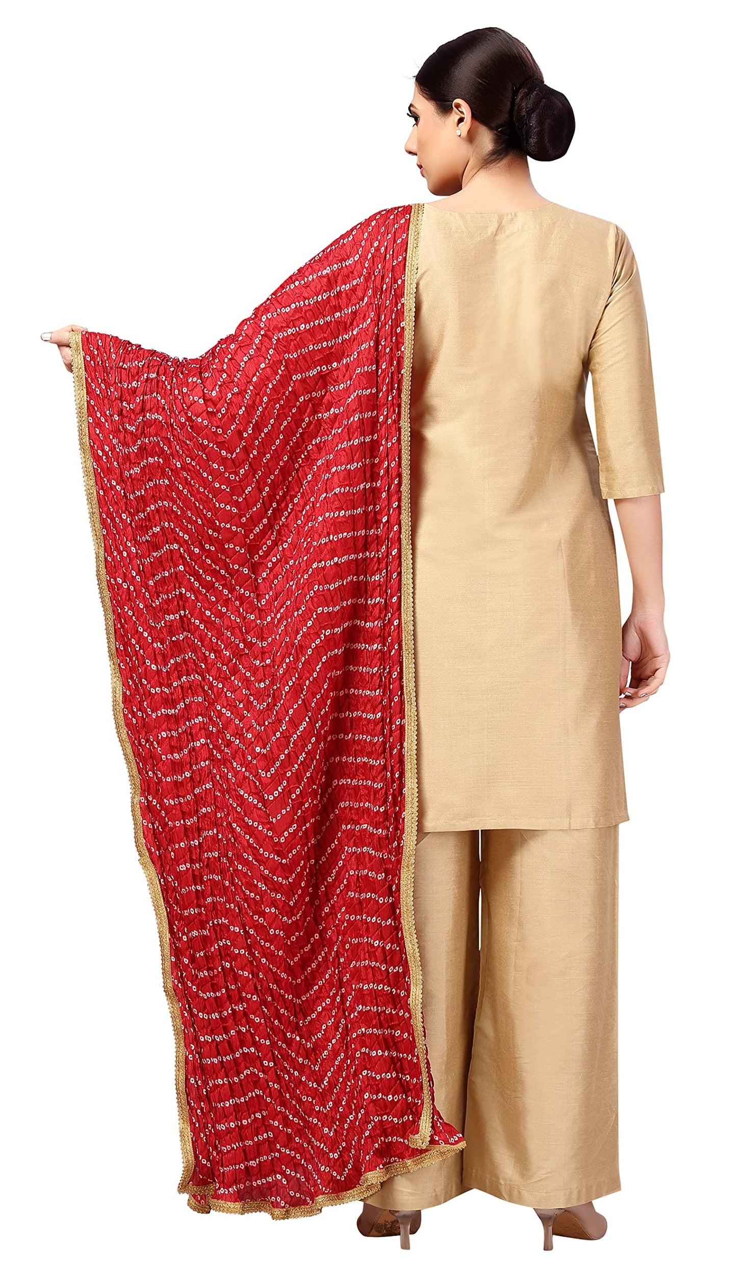 Studio Shringaar Women's Vegan Silk Bandhni Dupatta (42" X 2.5 Meters, Maroon)