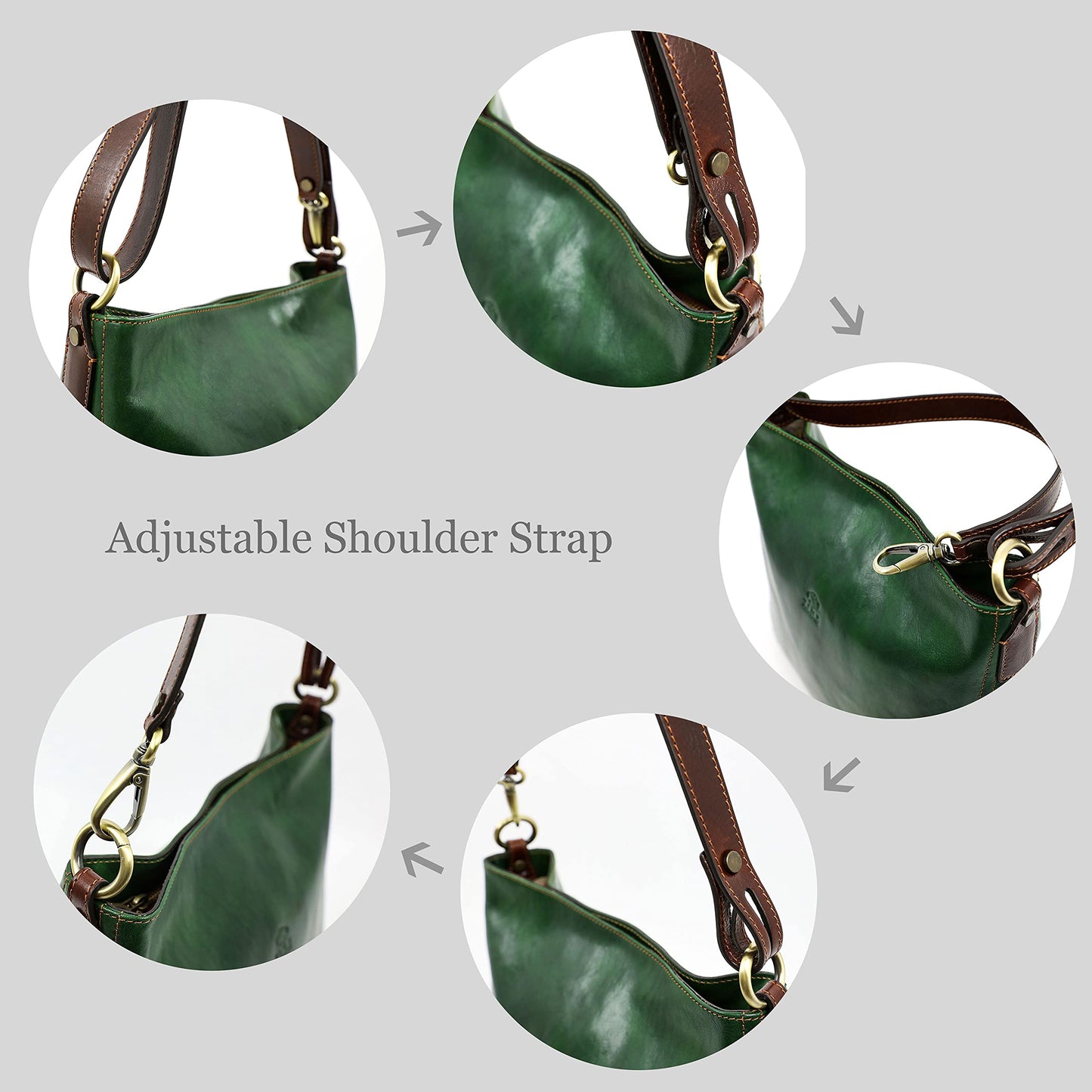 Leather Handbag - Shoulder Bag - Convertible Purse for Women - Time Resistance, Green, One Size