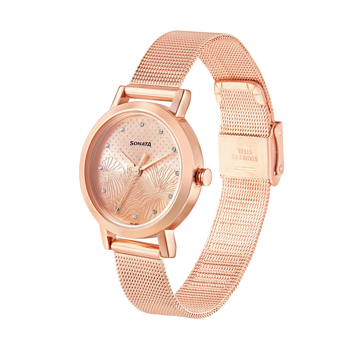 Sonata Linnea Rose Gold Dial Women Watch with Stainless Steel Strap-NR8174WM02
