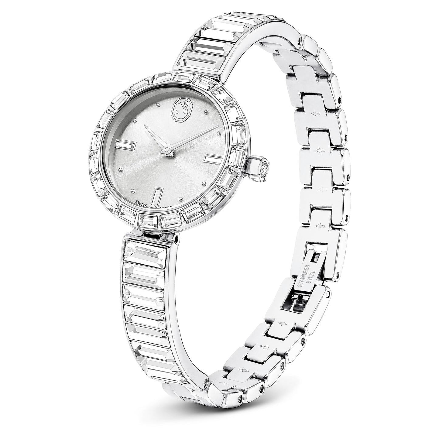 Swarovski Womens Sawrovski Matrix Bangle Analog Watch Swiss Made, Crystal Bracelet, Silver Tone, Stainless Steel 5677487