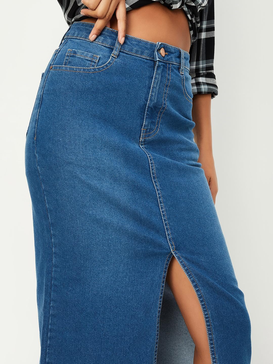 Max Women Washed Pencil Skirt (NR041DMID Blue)_36