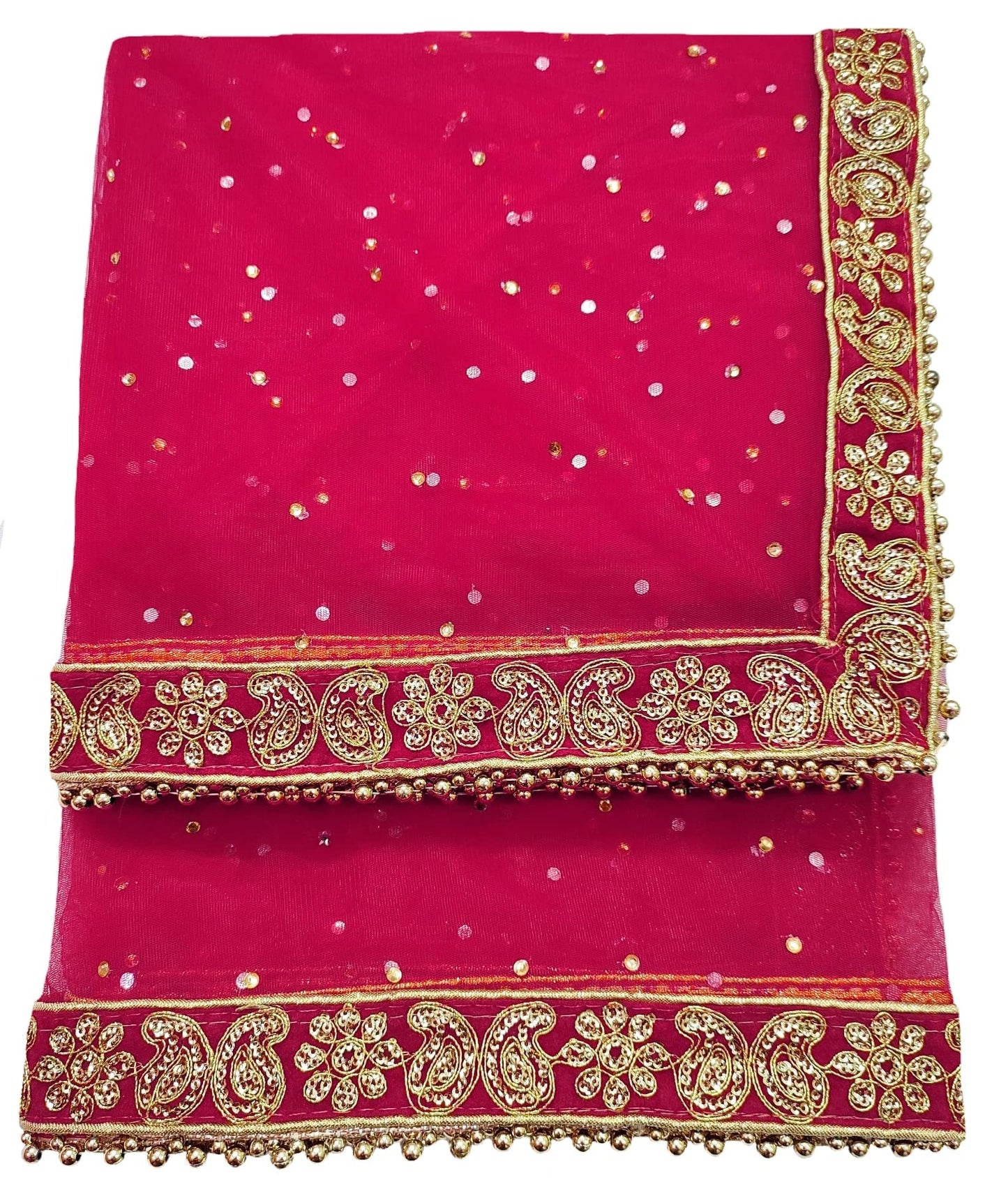 Navti Creations Women Wedding Bridal Net Dupatta With New Kerry Embroidery Border (4 Side Moti Lace,Length -2. 25M) (Pink (Raani))