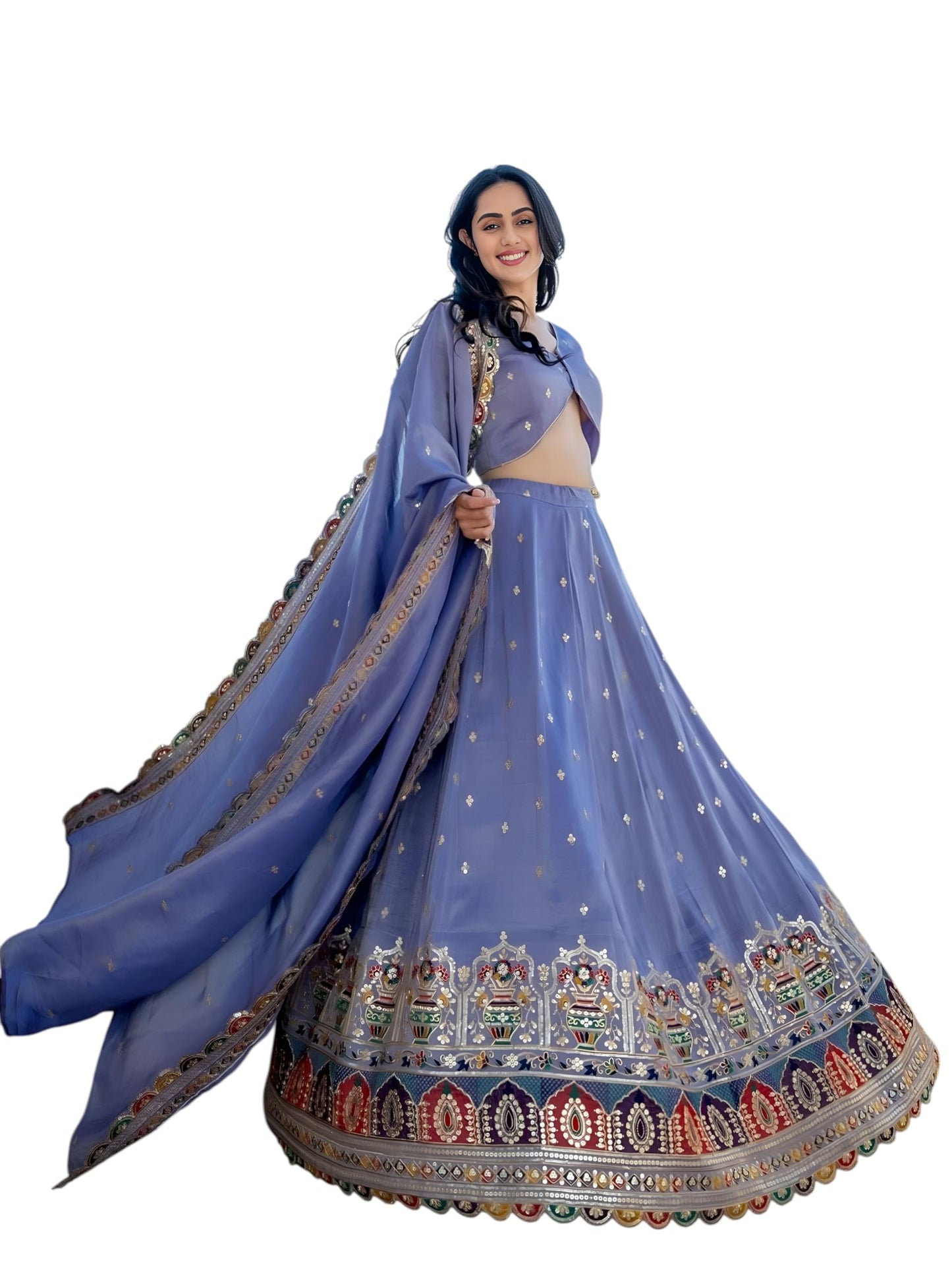 Zeel Clothing Women's Sequins Thread Embroidered Cosmos Silk Lehenga Choli With Dupatta (5128-Lavender-Women-Lehenga-Choli-Latest; Free size) (Lavender)