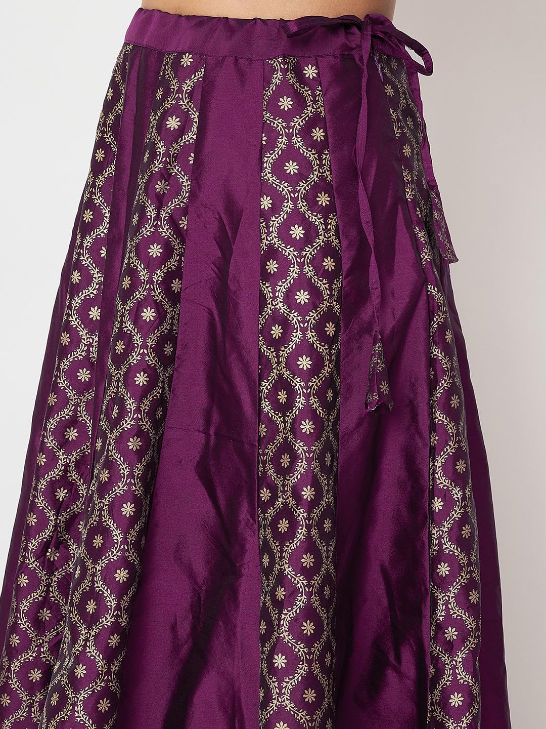studio rasa Women's Silk Blend Block Printed Kalidaar Skirt for Wedding Festive Party (SKTC52401M_Purple_Medium)