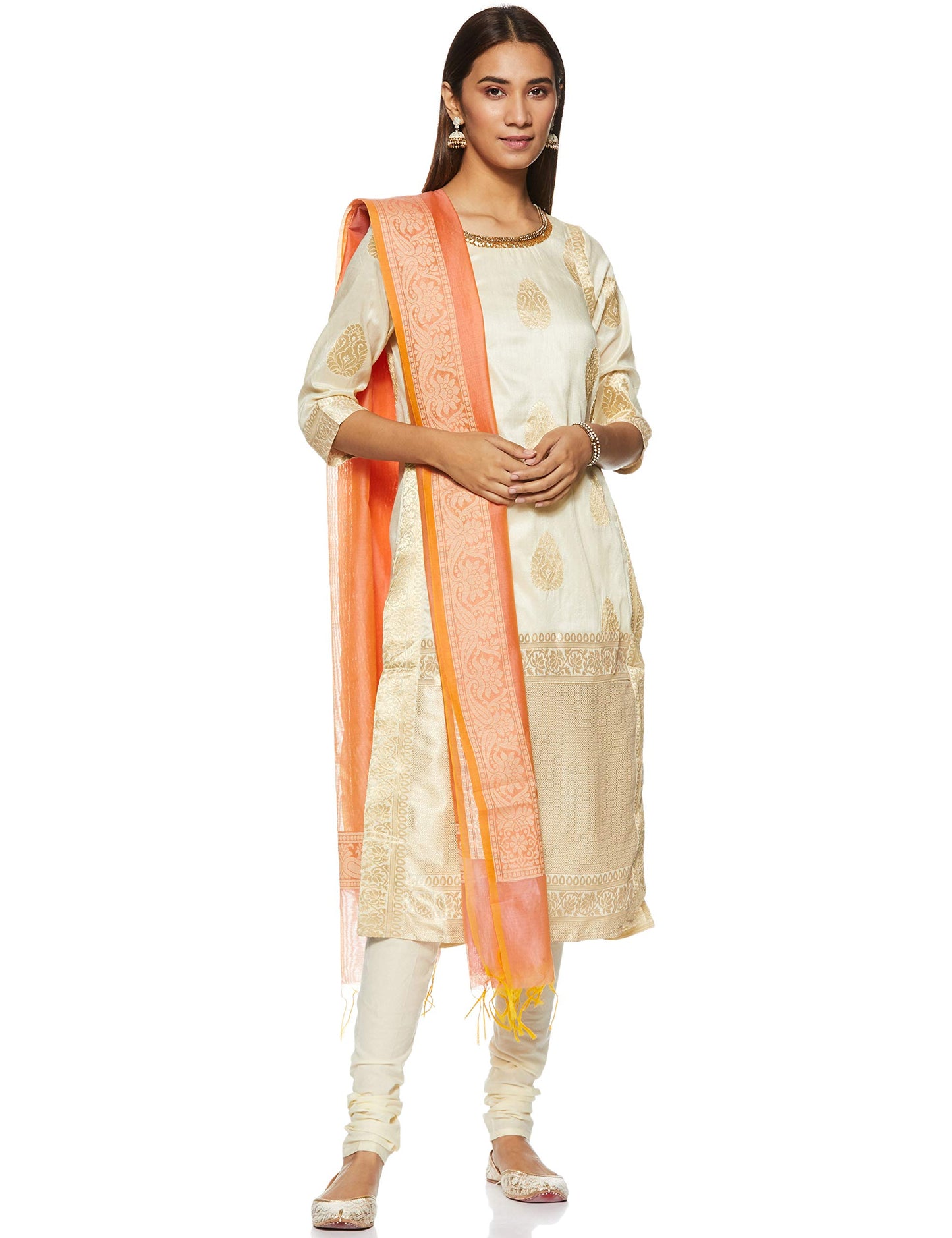 Aurelia Women's Synthetic Salwar Suit Set (18FED10759-79244_T-White_XL)