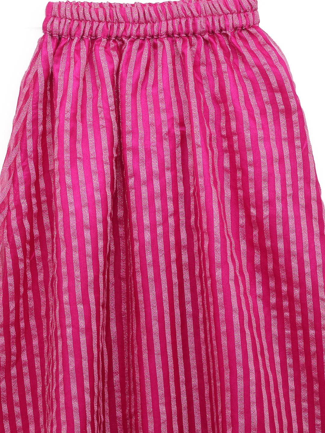 studio rasa Kids Girls Organza Woven Striped Skirt for Wedding Festive Party (GSC12206/3-4_Pink_3-4Y)