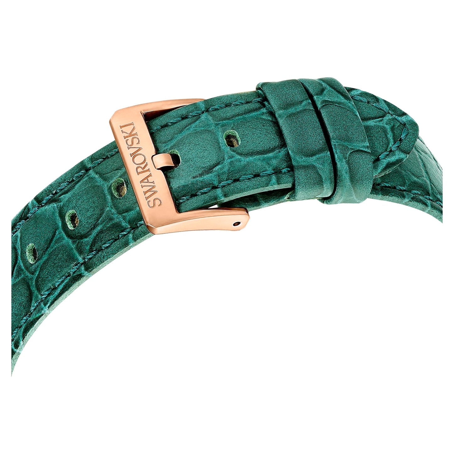 Swarovski Leather Analog Rose Gold Dial Women's Watch-5672931, Band Color-Green