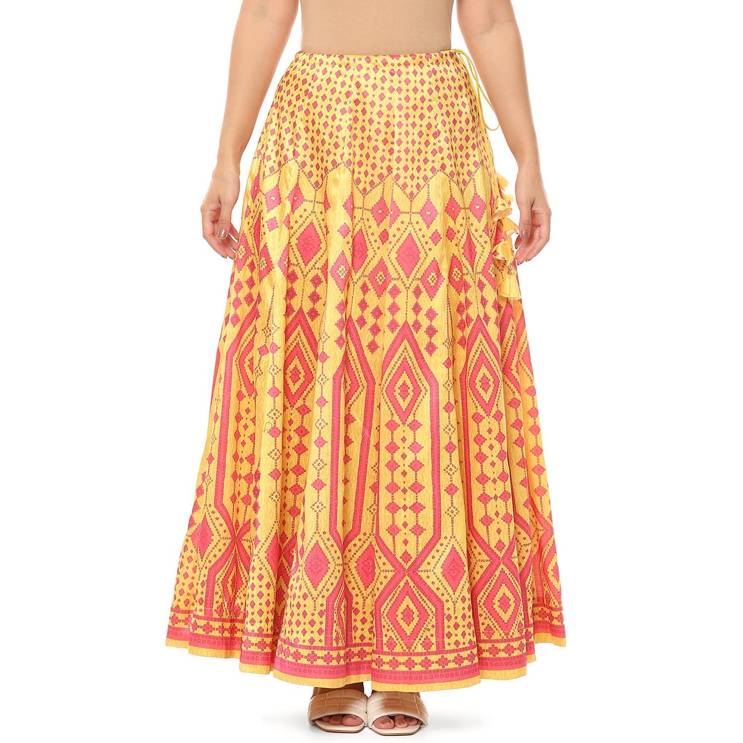 BIBA Women Printed Flared Mix and Match(SKIRTS/T18784_Yellow_M)