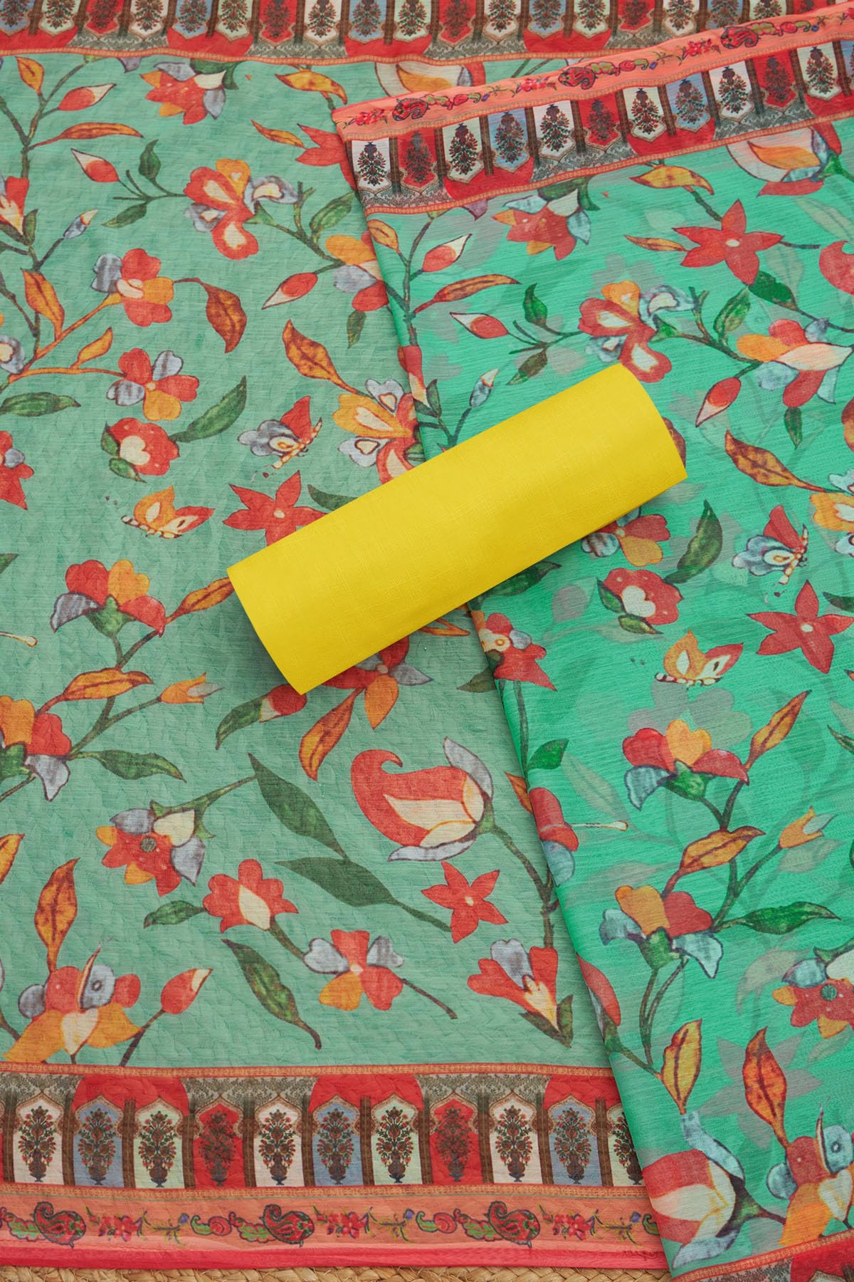 Soch Womens Yellow Cotton Embroidered Unstitch Dress Material With Thread Work