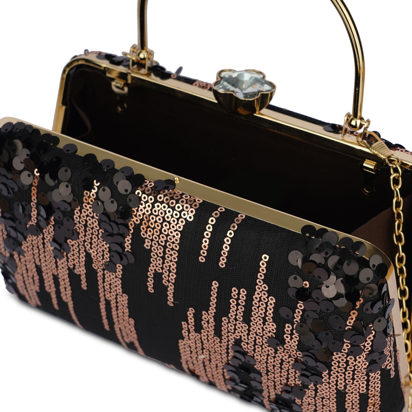 nesAccessories Black Sequin Clutch Evening Bag for Women – Sparkly Party Purse with Detachable Chain, Wedding & Formal Event Handbag (8 x 4.5 Inch)