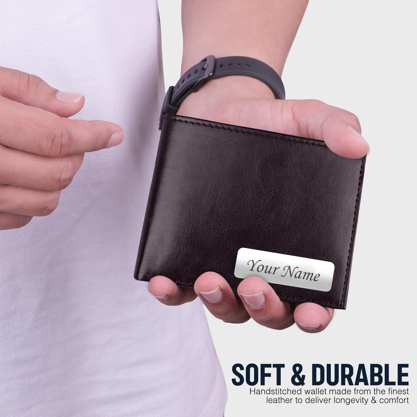 The Wallet Store Personalized Belt & Wallet Gift Set | with Name | Leather | Best Gift for Brother, Husband, Boyfriend, Father, Etc. (Brown)