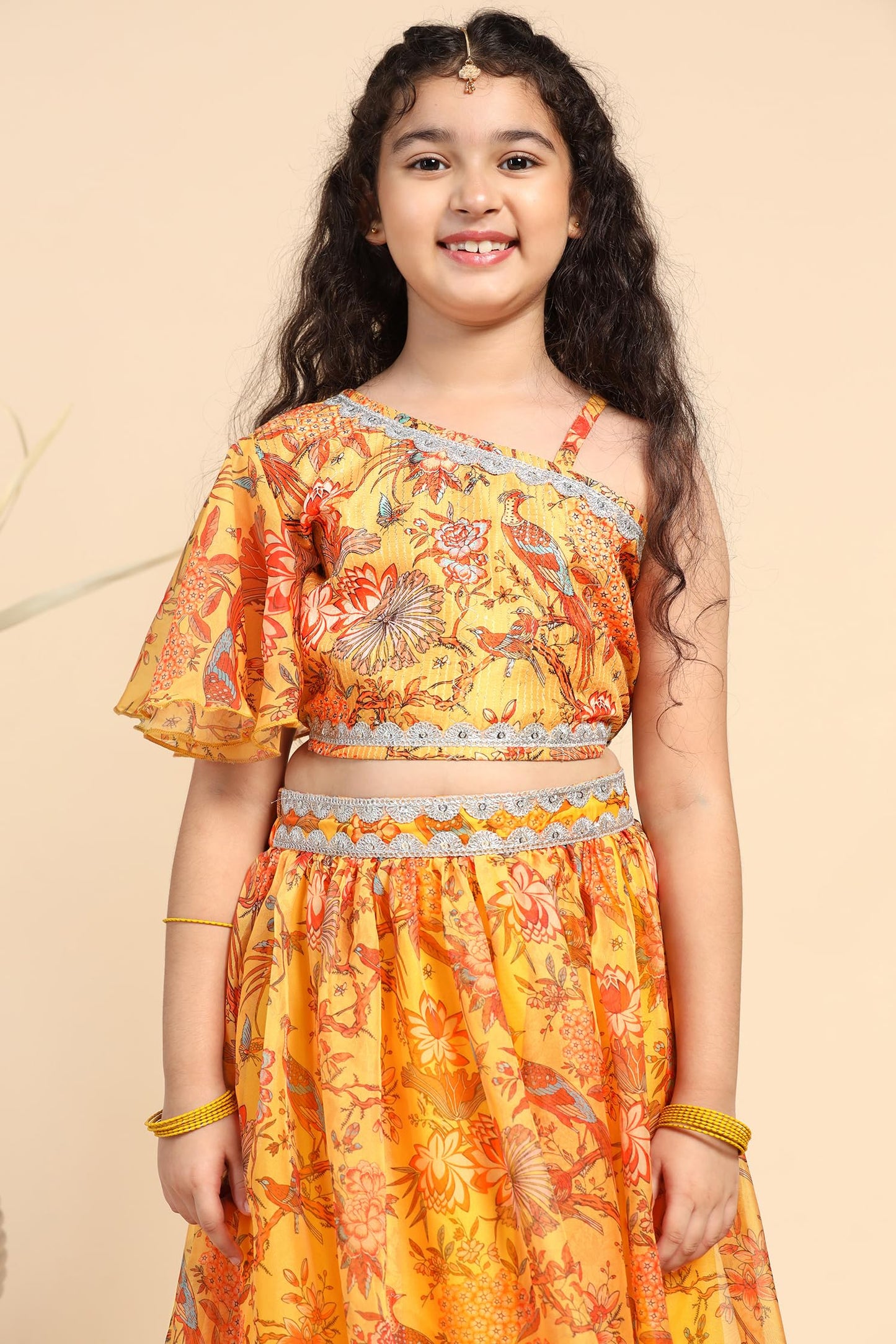 Jwalin Girl's Silk Blend Readymade Lehenga Choli Set |Lehenga Choli For Girls|Ethnic Wear|Kids Lehenga (JWGLGC00144 YLW 24_Yellow_5-6 Yrs)