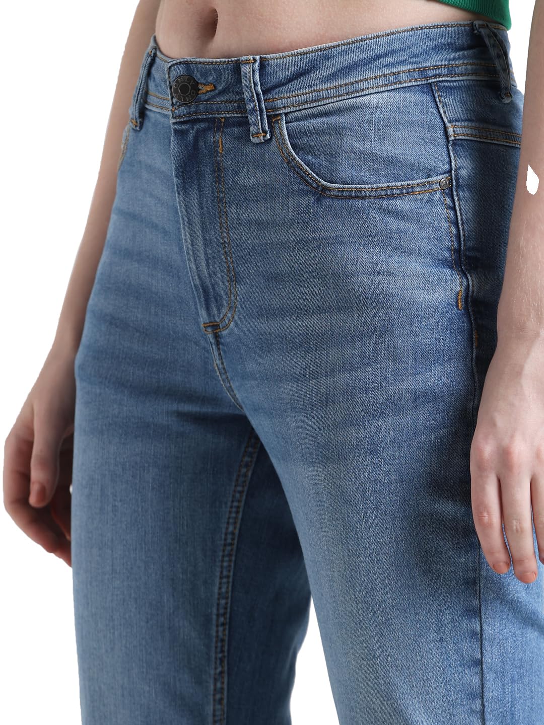 ONLY Women Solid Cotton Flared Fit High Rise Blue Jeans