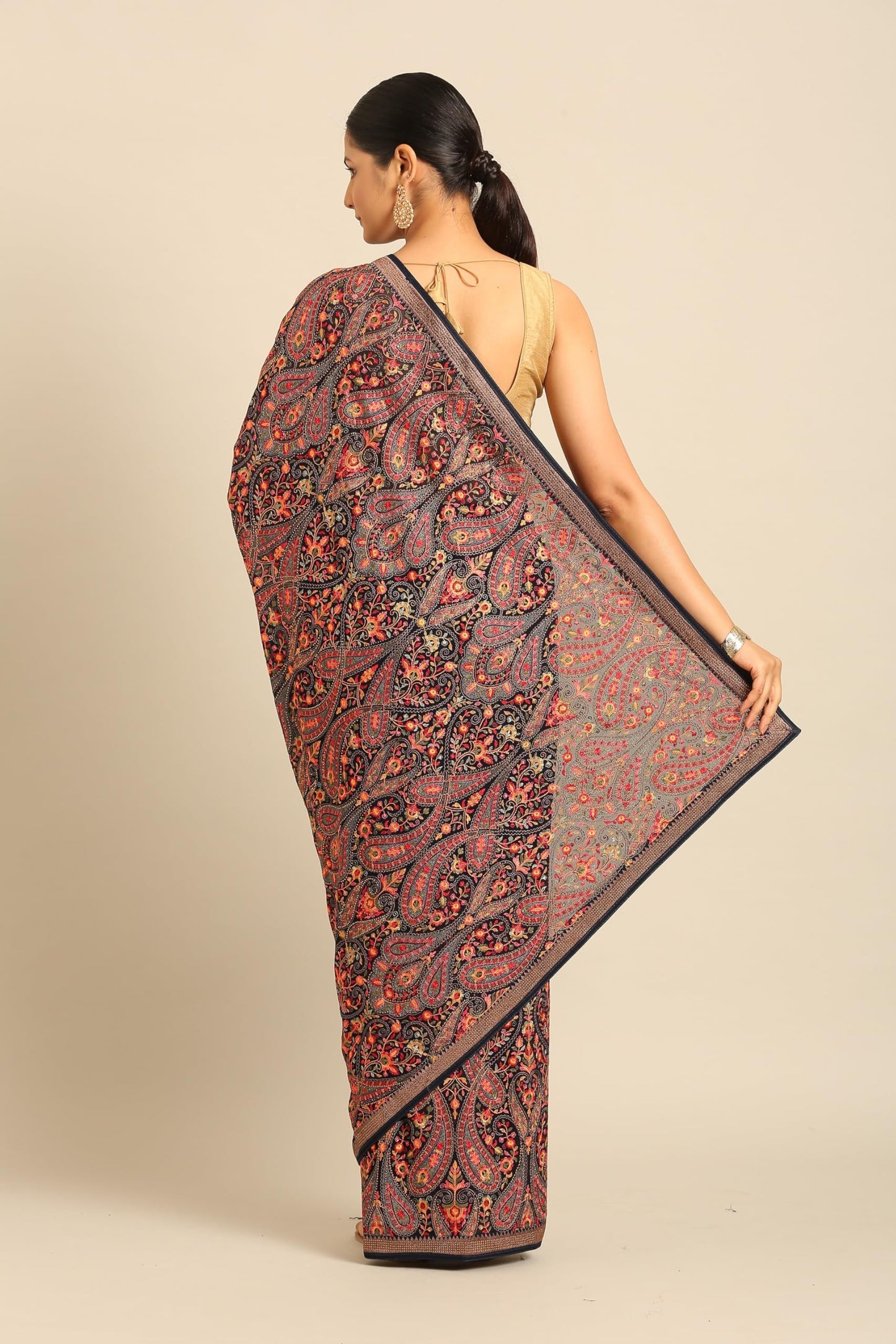 MOHEY Women's Blue Georgette Printed| Embroidered Saree