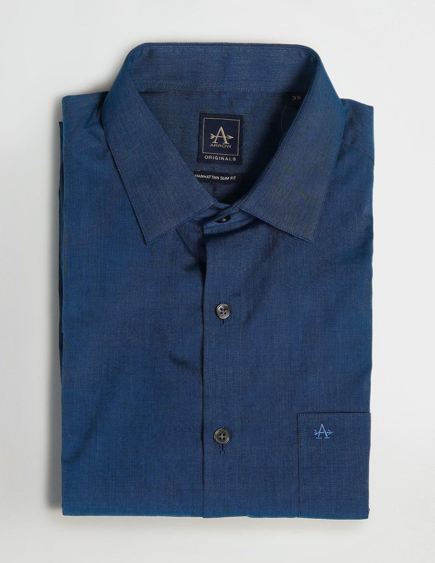 Arrow Men's Blue Solid - Cutaway Collar Full Sleeves Formal Shirt with Chest Pocket | Cotton Fabric | Slim Fit